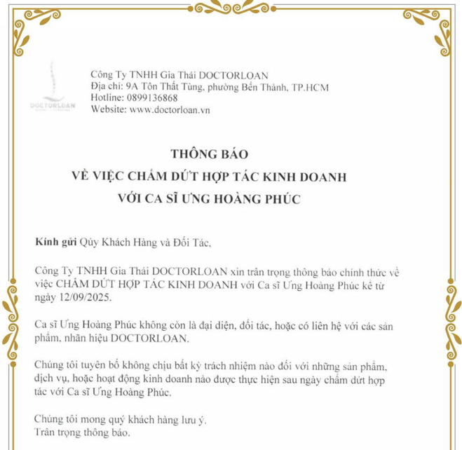 THÔNG BÁO CHẤM DỨT HỢP TÁC KINH DOANH